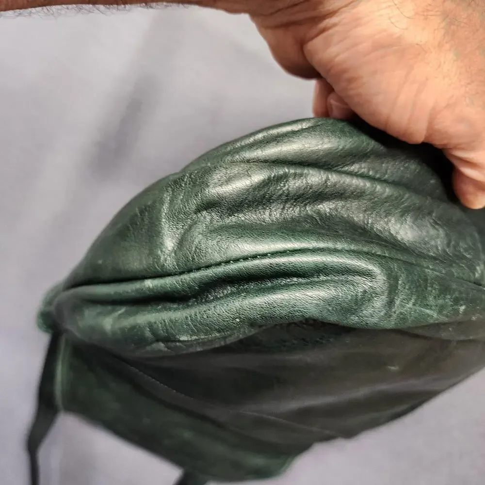 Leather Shoulder Bag Womens Dark Green Flap Pocket Zip Compartments Medium Purse